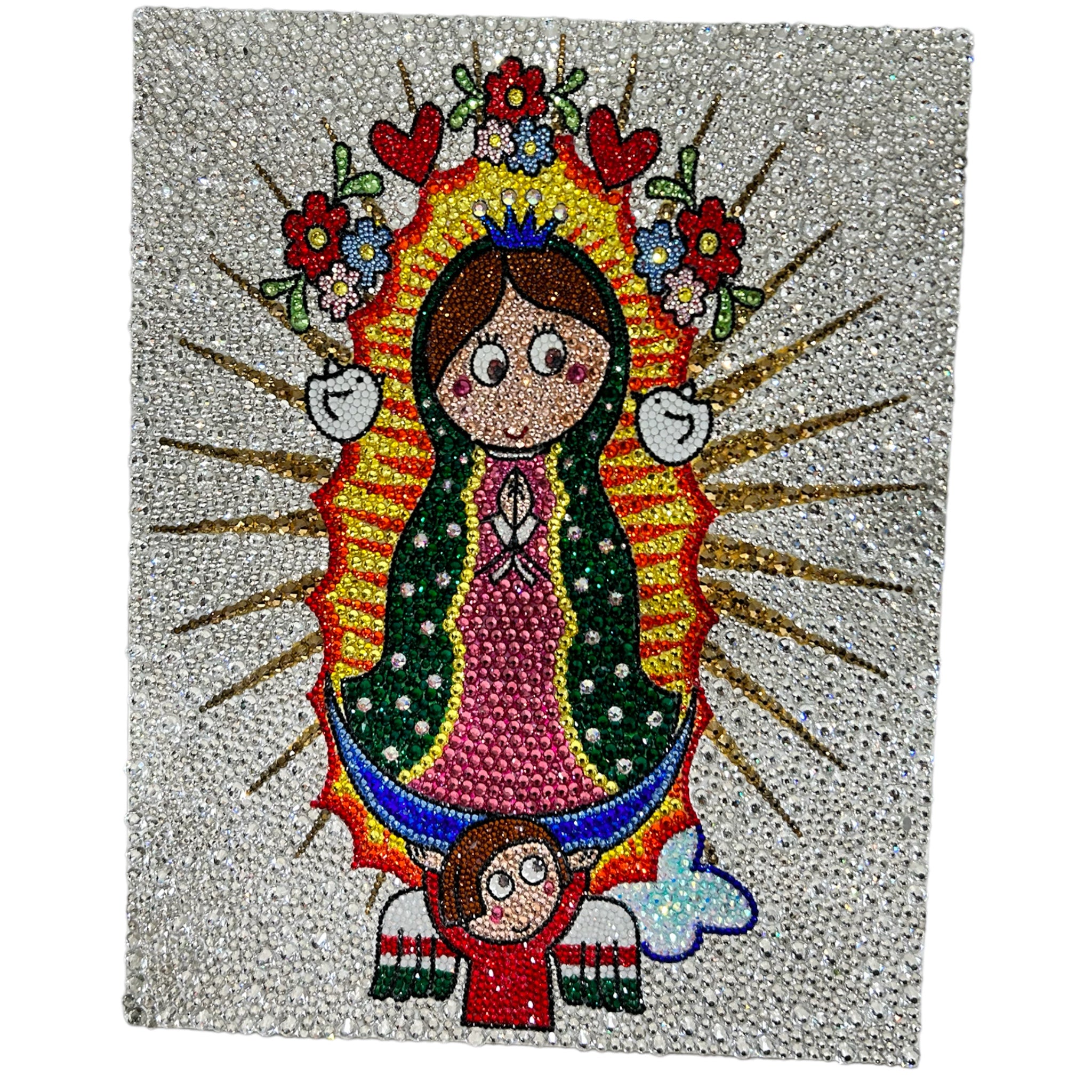 Cartoon Virgen De Guadalupe Bedazzled Wall Art 11” x 14”