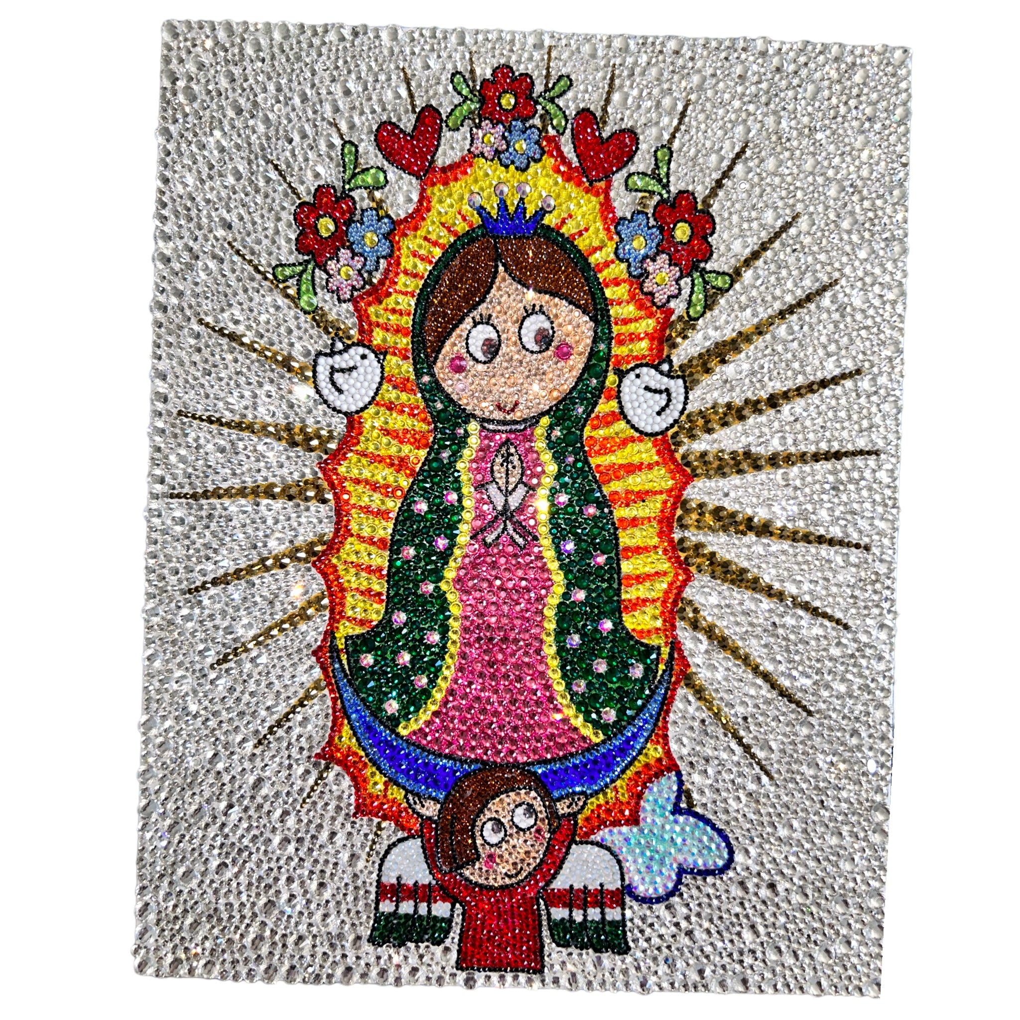 Cartoon Virgen De Guadalupe Bedazzled Wall Art 11” x 14”