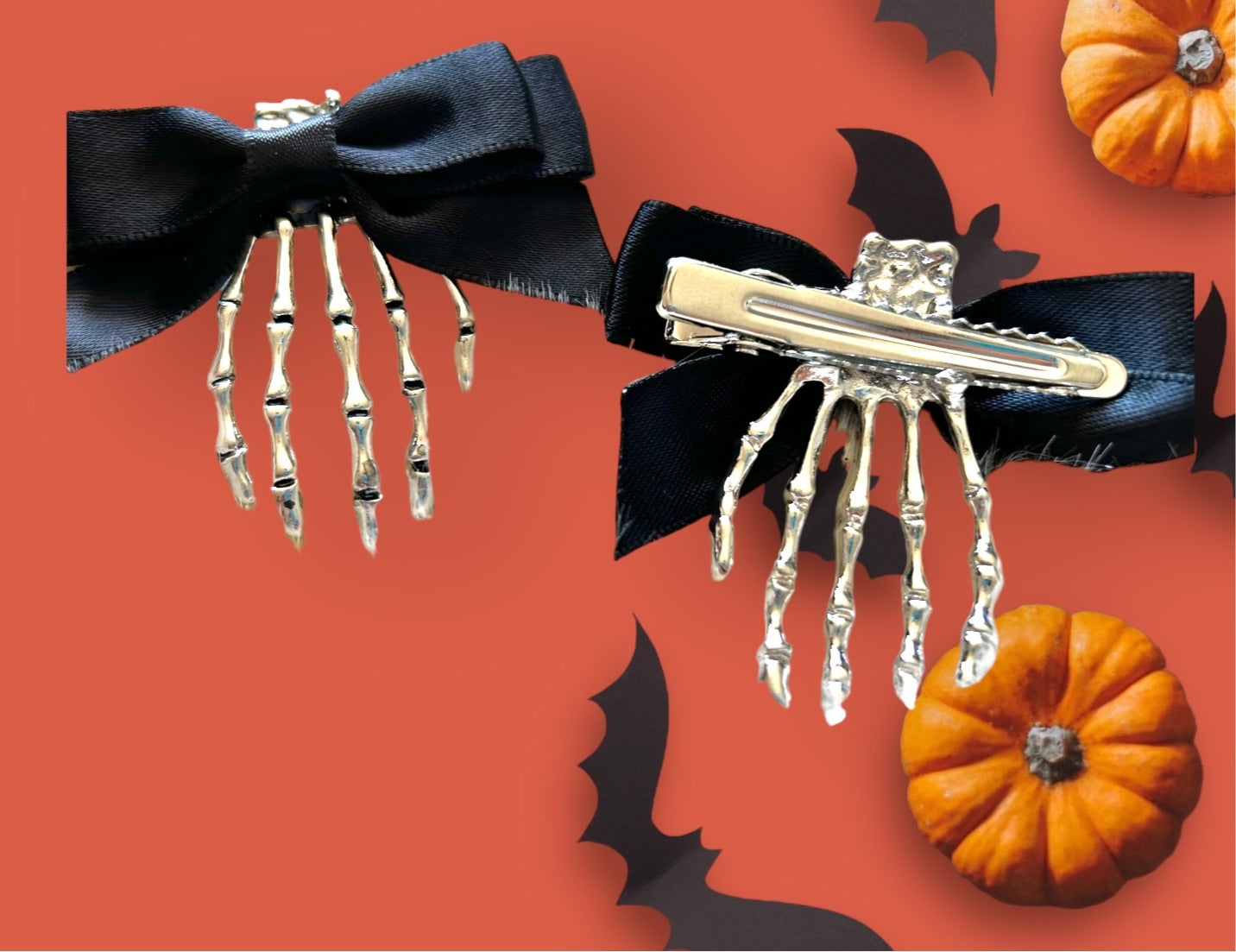 Skeleton Hands Hair Clips with Bow